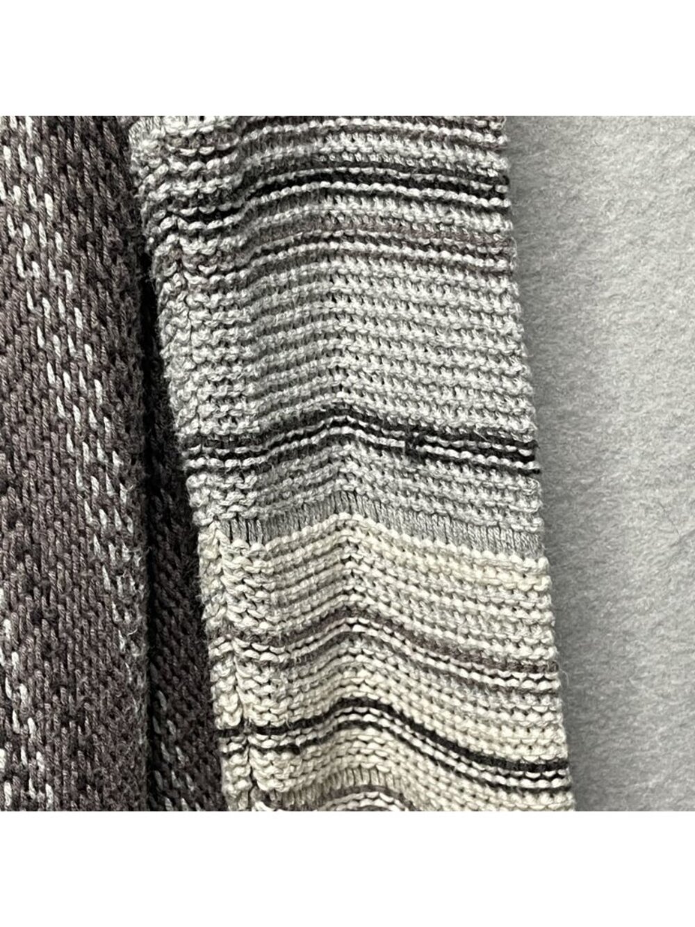 Billabong Womens Striped Open Front Cardigan Fringe Hem Gray & Cream L/G Boho - Picture 3 of 4